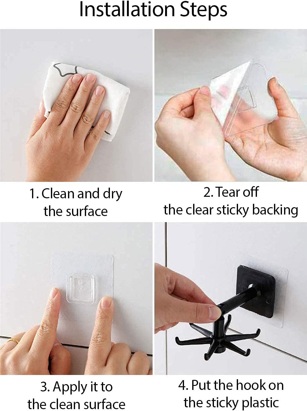 Hanging Utensil Holder Hooks Kitchen Utensil Hanger Wall Mount 360 Degrees Rotating Folding Hook Self Adhesive Hook Utensil Rack with 6 Hooks for Kitchen Bathroom Cabinet (4 Black)