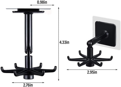 Hanging Utensil Holder Hooks Kitchen Utensil Hanger Wall Mount 360 Degrees Rotating Folding Hook Self Adhesive Hook Utensil Rack with 6 Hooks for Kitchen Bathroom Cabinet (4 Black)