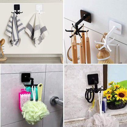 Hanging Utensil Holder Hooks Kitchen Utensil Hanger Wall Mount 360 Degrees Rotating Folding Hook Self Adhesive Hook Utensil Rack with 6 Hooks for Kitchen Bathroom Cabinet (4 Black)