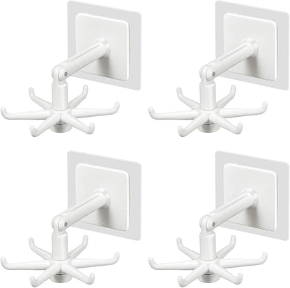 Hanging Utensil Holder Hooks Kitchen Utensil Hanger Wall Mount 360 Degrees Rotating Folding Hook Self Adhesive Hook Utensil Rack with 6 Hooks for Kitchen Bathroom Cabinet (4 Black)