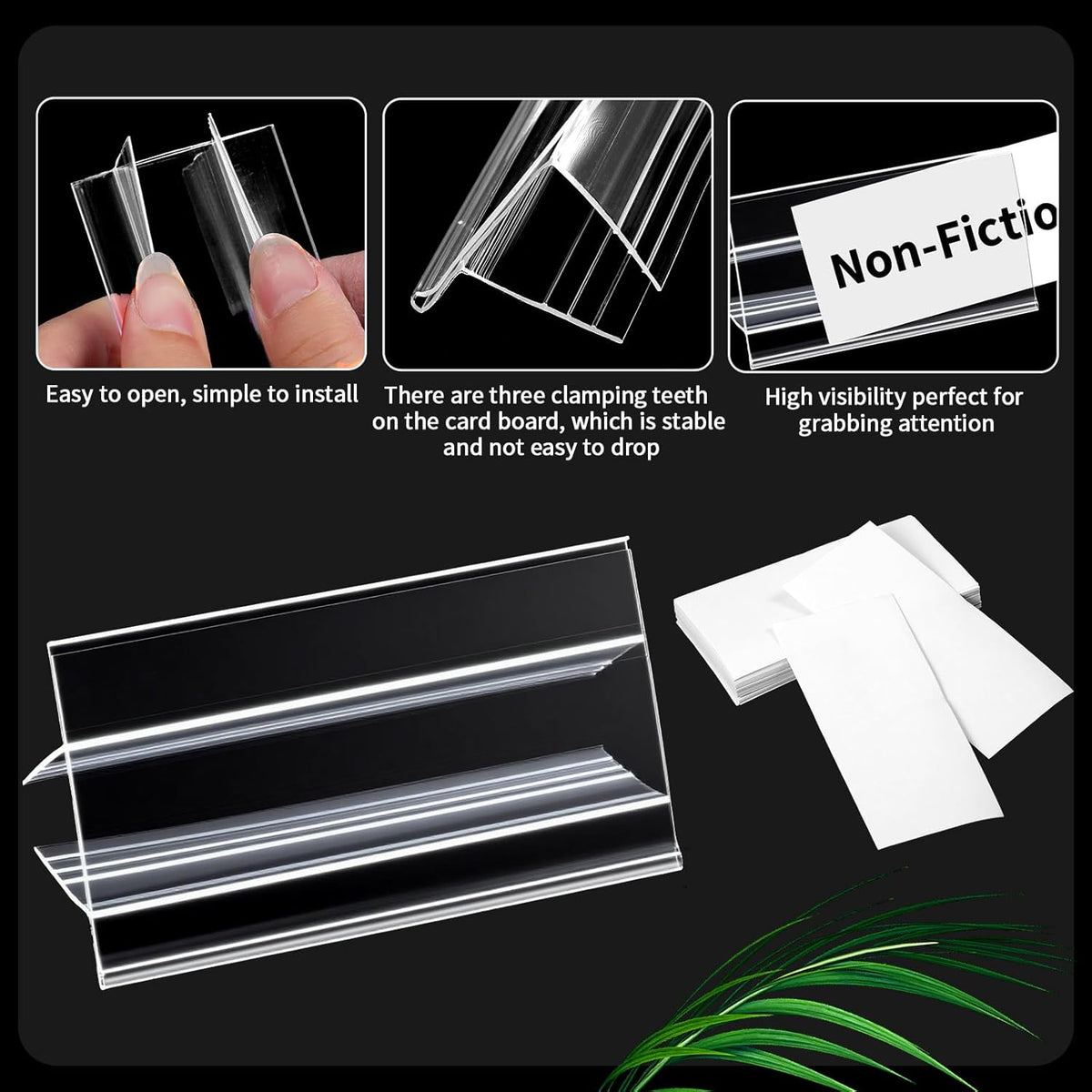 50 Pcs Wood Shelf Label Clear-Wire Shelf-Label-Holder Mini Clear Sign Display Holder PVC Clear Shelf Labels Holder with Label Inserts Clips On to Shelves18 mm Wooden Shelving