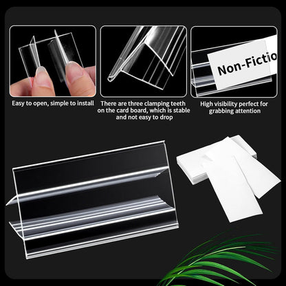 50 Pcs Wood Shelf Label Clear-Wire Shelf-Label-Holder Mini Clear Sign Display Holder PVC Clear Shelf Labels Holder with Label Inserts Clips On to Shelves18 mm Wooden Shelving