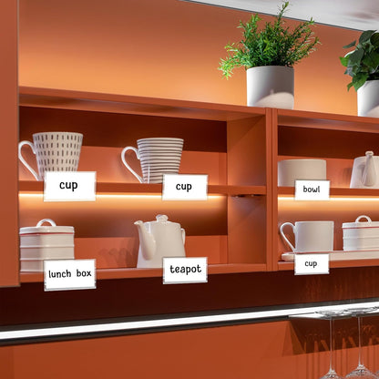 50 Pcs Wood Shelf Label Clear-Wire Shelf-Label-Holder Mini Clear Sign Display Holder PVC Clear Shelf Labels Holder with Label Inserts Clips On to Shelves18 mm Wooden Shelving