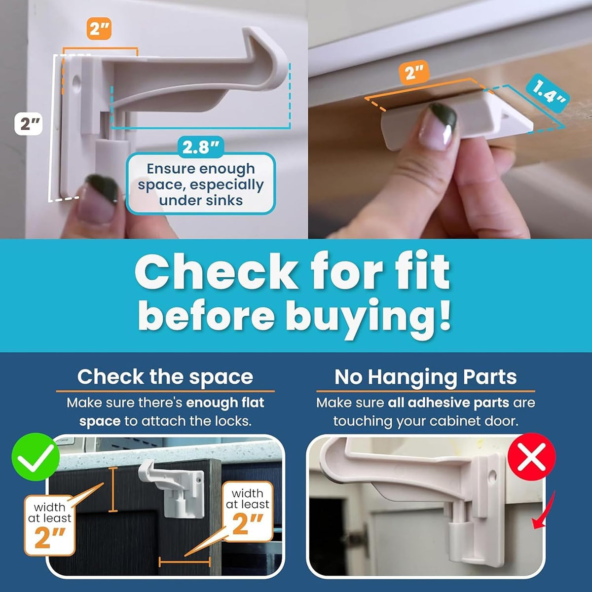 Upgraded Version Cabinet Locks Baby Proofing, Children Proof Cupboard Drawers Latches, No Drilling or Tools Required for Installation, Works with Cabinets & Drawers, Adhesive Easy Installation