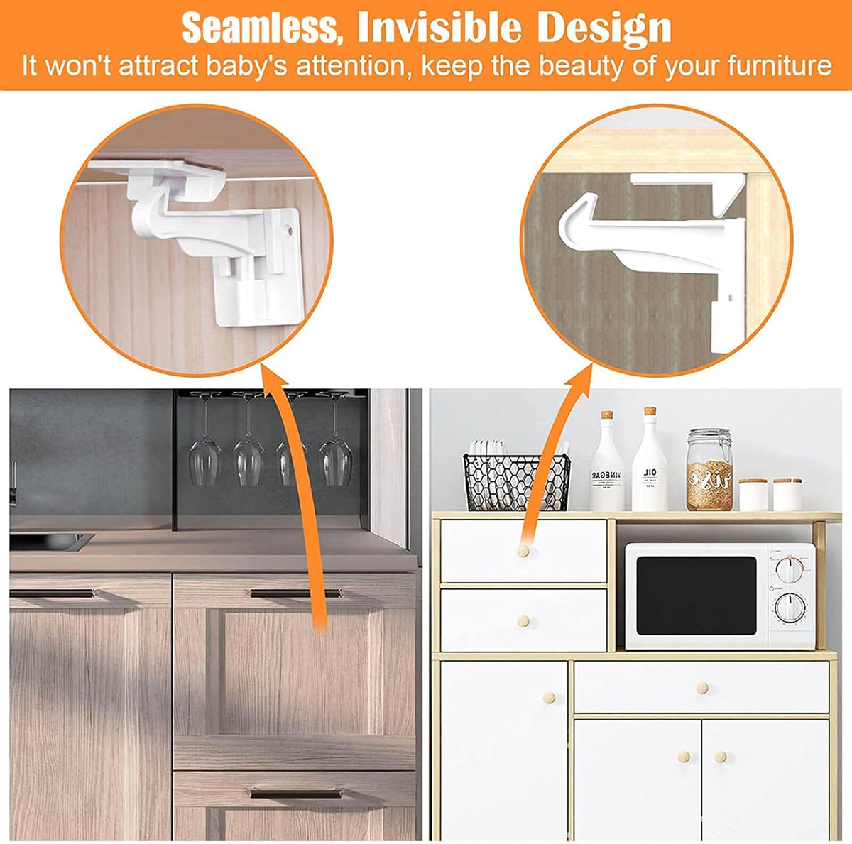 Upgraded Version Cabinet Locks Baby Proofing, Children Proof Cupboard Drawers Latches, No Drilling or Tools Required for Installation, Works with Cabinets & Drawers, Adhesive Easy Installation