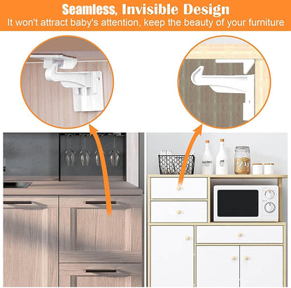 Upgraded Version Cabinet Locks Baby Proofing, Children Proof Cupboard Drawers Latches, No Drilling or Tools Required for Installation, Works with Cabinets & Drawers, Adhesive Easy Installation