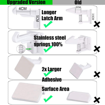 Upgraded Version Cabinet Locks Baby Proofing, Children Proof Cupboard Drawers Latches, No Drilling or Tools Required for Installation, Works with Cabinets & Drawers, Adhesive Easy Installation