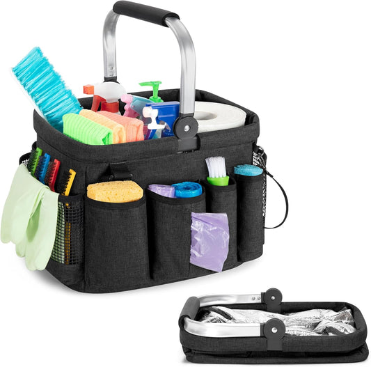 Cleaning Caddy Organizer with Handle,Black | Cleaning Tote Bag with Multiple Pockets for Cleaning Supplies, Products Storage, Housekeepers, Kitchen Cleaning Supplies