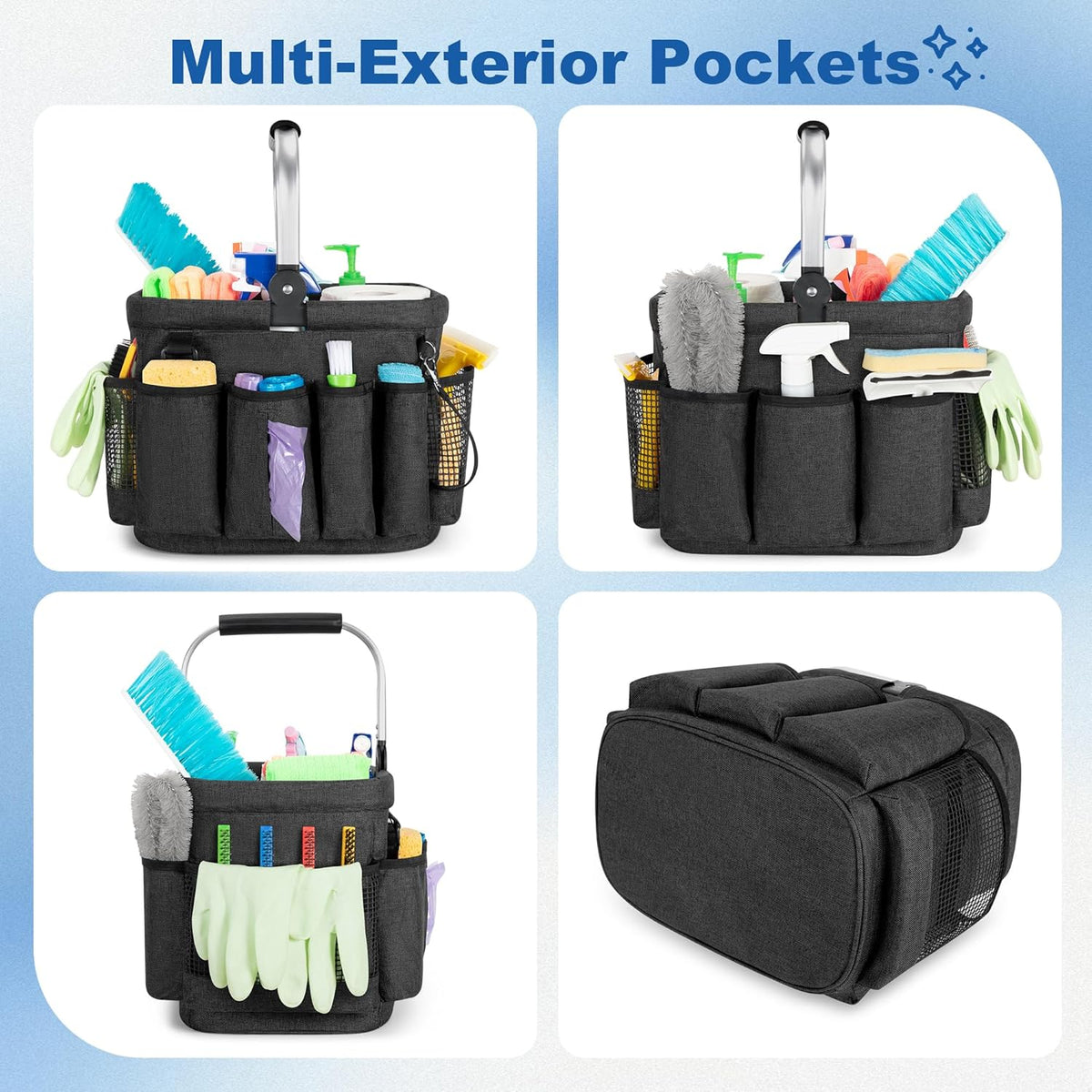 Cleaning Caddy Organizer with Handle,Black | Cleaning Tote Bag with Multiple Pockets for Cleaning Supplies, Products Storage, Housekeepers, Kitchen Cleaning Supplies
