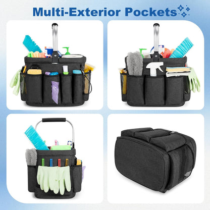 Cleaning Caddy Organizer with Handle,Black | Cleaning Tote Bag with Multiple Pockets for Cleaning Supplies, Products Storage, Housekeepers, Kitchen Cleaning Supplies