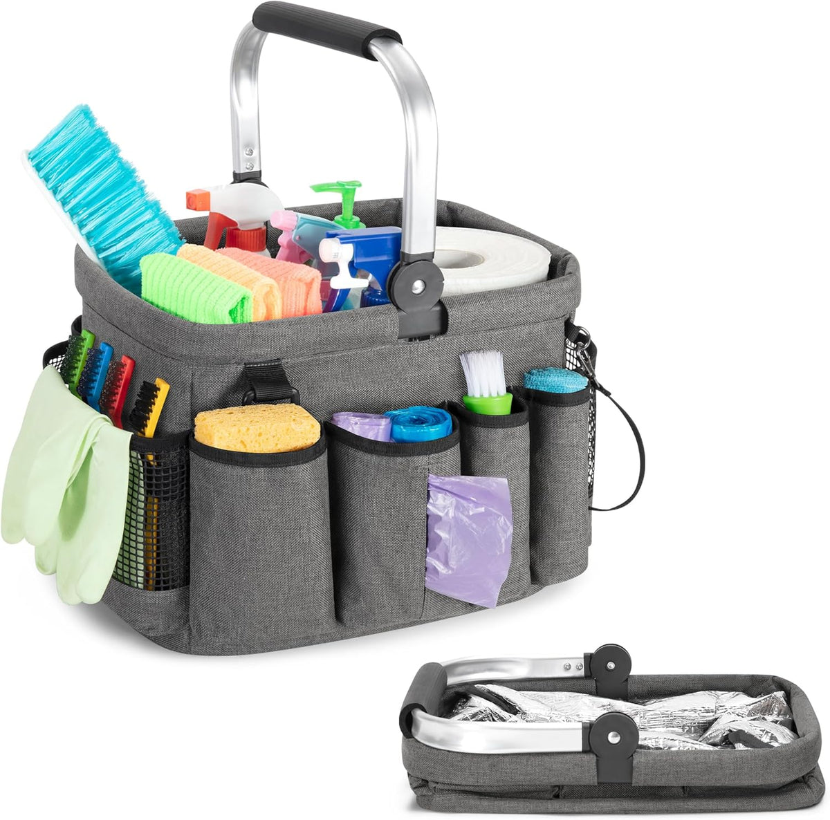Cleaning Caddy Organizer with Handle,Black | Cleaning Tote Bag with Multiple Pockets for Cleaning Supplies, Products Storage, Housekeepers, Kitchen Cleaning Supplies