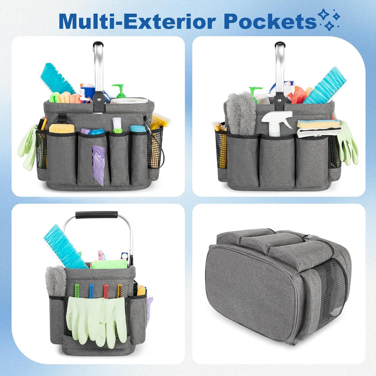 Cleaning Caddy Organizer with Handle,Black | Cleaning Tote Bag with Multiple Pockets for Cleaning Supplies, Products Storage, Housekeepers, Kitchen Cleaning Supplies