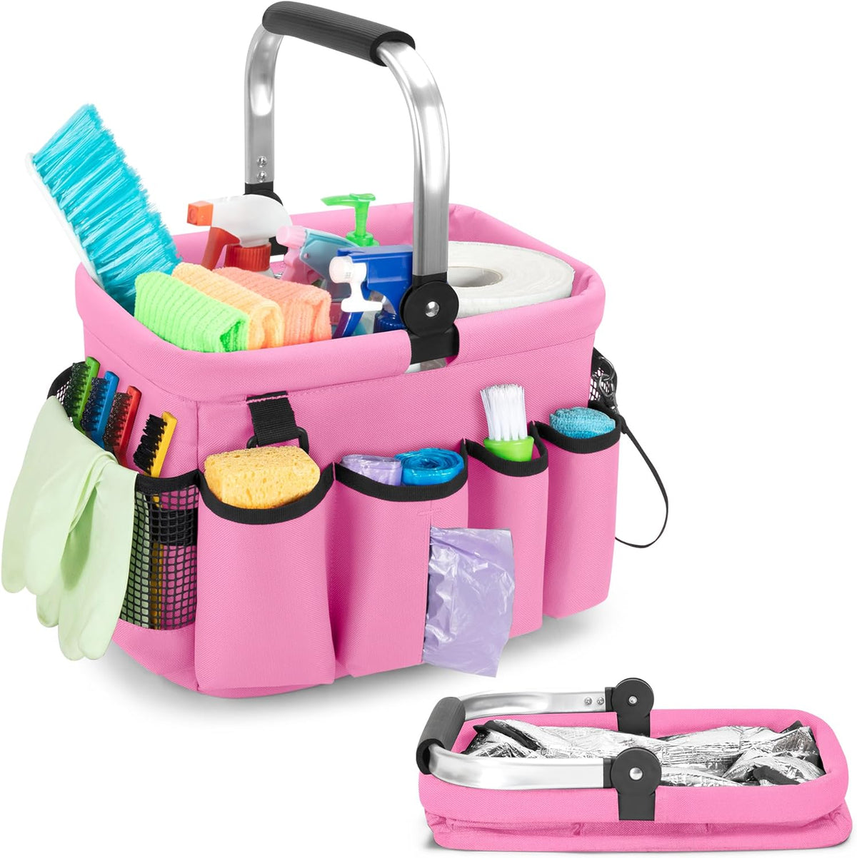 Cleaning Caddy Organizer with Handle,Black | Cleaning Tote Bag with Multiple Pockets for Cleaning Supplies, Products Storage, Housekeepers, Kitchen Cleaning Supplies