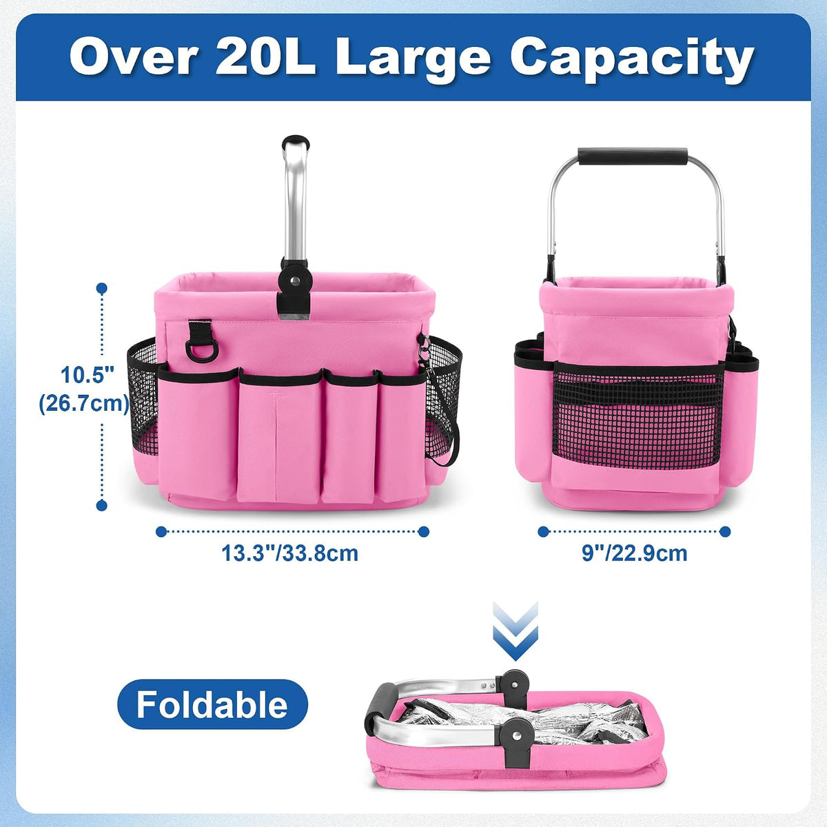 Cleaning Caddy Organizer with Handle,Black | Cleaning Tote Bag with Multiple Pockets for Cleaning Supplies, Products Storage, Housekeepers, Kitchen Cleaning Supplies
