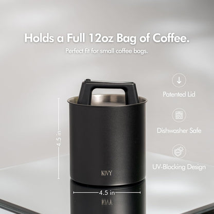 Vacuum Coffee Canister - Push Lid Preserves Coffee Aroma & Oil | Stainless Steel Airtight Coffee Canister - Container for Ground & Coffee Bean Storage - Storage Jar - Removes Excess Air