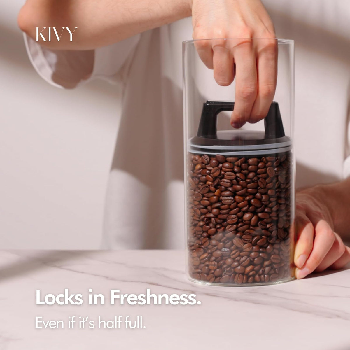 Vacuum Coffee Canister - Push Lid Preserves Coffee Aroma & Oil | Stainless Steel Airtight Coffee Canister - Container for Ground & Coffee Bean Storage - Storage Jar - Removes Excess Air