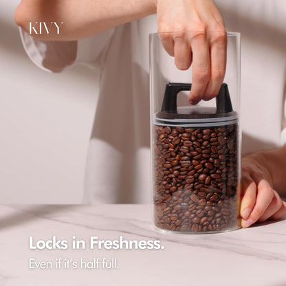 Vacuum Coffee Canister - Push Lid Preserves Coffee Aroma & Oil | Stainless Steel Airtight Coffee Canister - Container for Ground & Coffee Bean Storage - Storage Jar - Removes Excess Air