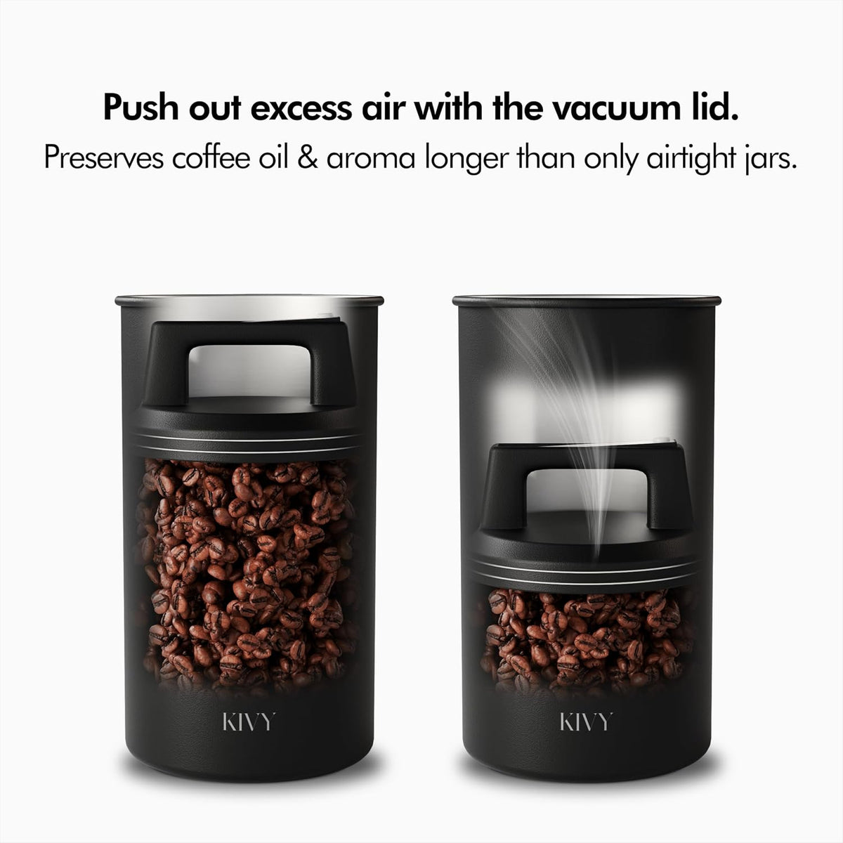 Vacuum Coffee Canister - Push Lid Preserves Coffee Aroma & Oil | Stainless Steel Airtight Coffee Canister - Container for Ground & Coffee Bean Storage - Storage Jar - Removes Excess Air