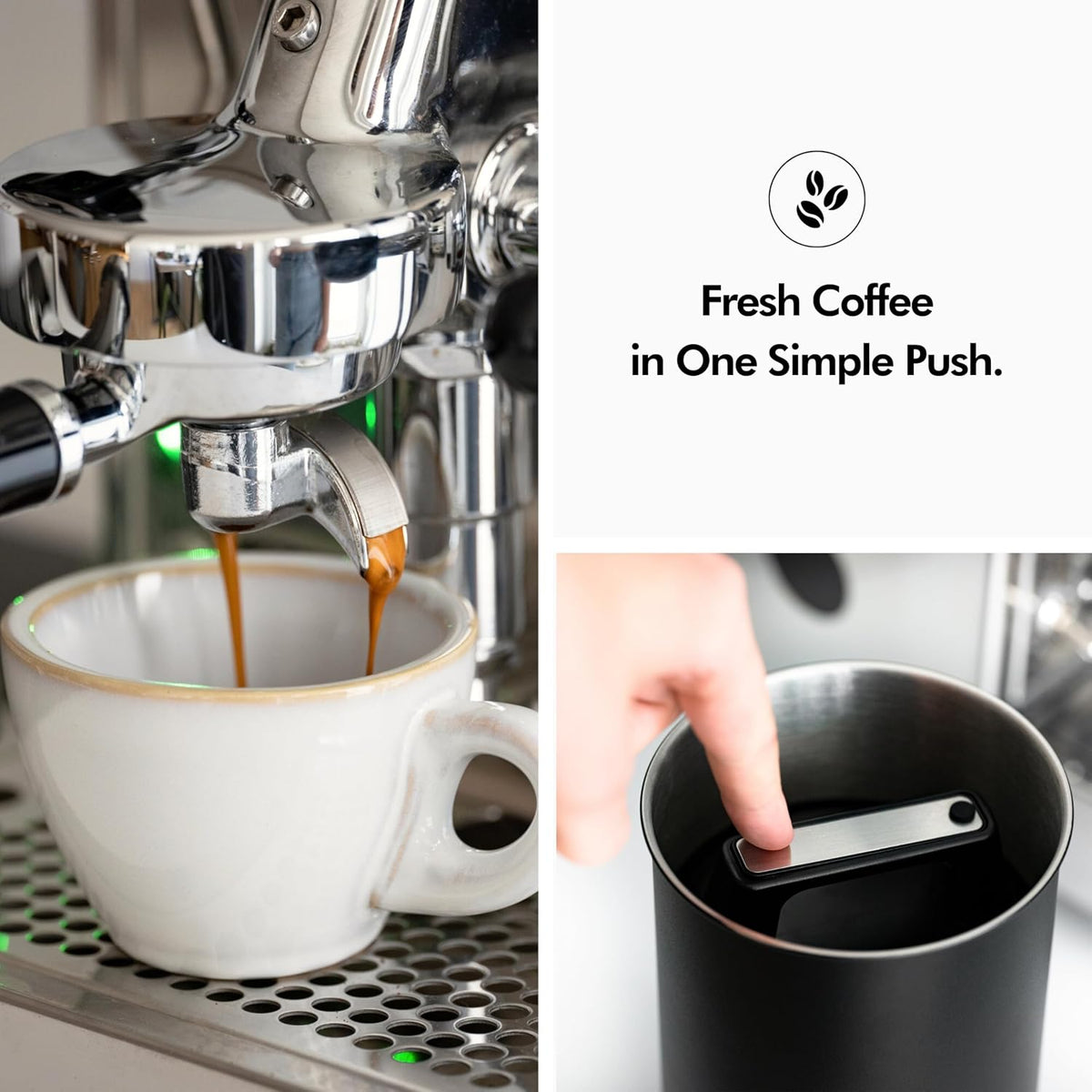 Vacuum Coffee Canister - Push Lid Preserves Coffee Aroma & Oil | Stainless Steel Airtight Coffee Canister - Container for Ground & Coffee Bean Storage - Storage Jar - Removes Excess Air