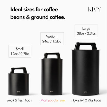 Vacuum Coffee Canister - Push Lid Preserves Coffee Aroma & Oil | Stainless Steel Airtight Coffee Canister - Container for Ground & Coffee Bean Storage - Storage Jar - Removes Excess Air