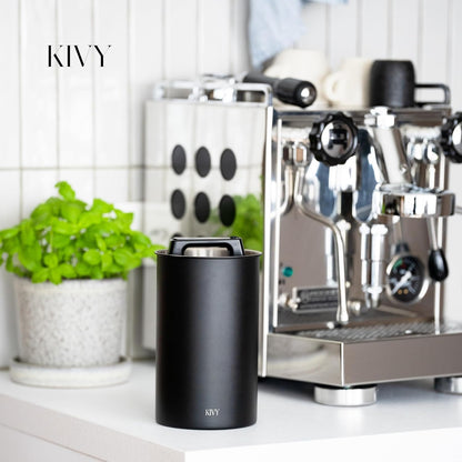 Vacuum Coffee Canister - Push Lid Preserves Coffee Aroma & Oil | Stainless Steel Airtight Coffee Canister - Container for Ground & Coffee Bean Storage - Storage Jar - Removes Excess Air