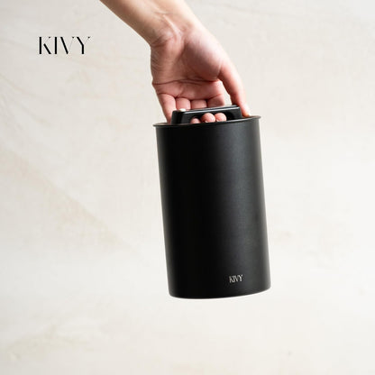 Vacuum Coffee Canister - Push Lid Preserves Coffee Aroma & Oil | Stainless Steel Airtight Coffee Canister - Container for Ground & Coffee Bean Storage - Storage Jar - Removes Excess Air