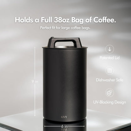 Vacuum Coffee Canister - Push Lid Preserves Coffee Aroma & Oil | Stainless Steel Airtight Coffee Canister - Container for Ground & Coffee Bean Storage - Storage Jar - Removes Excess Air