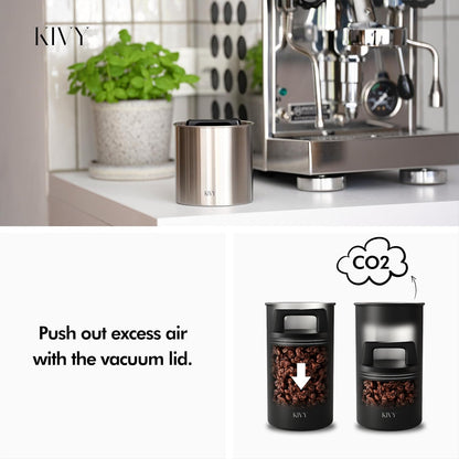 Vacuum Coffee Canister - Push Lid Preserves Coffee Aroma & Oil | Stainless Steel Airtight Coffee Canister - Container for Ground & Coffee Bean Storage - Storage Jar - Removes Excess Air