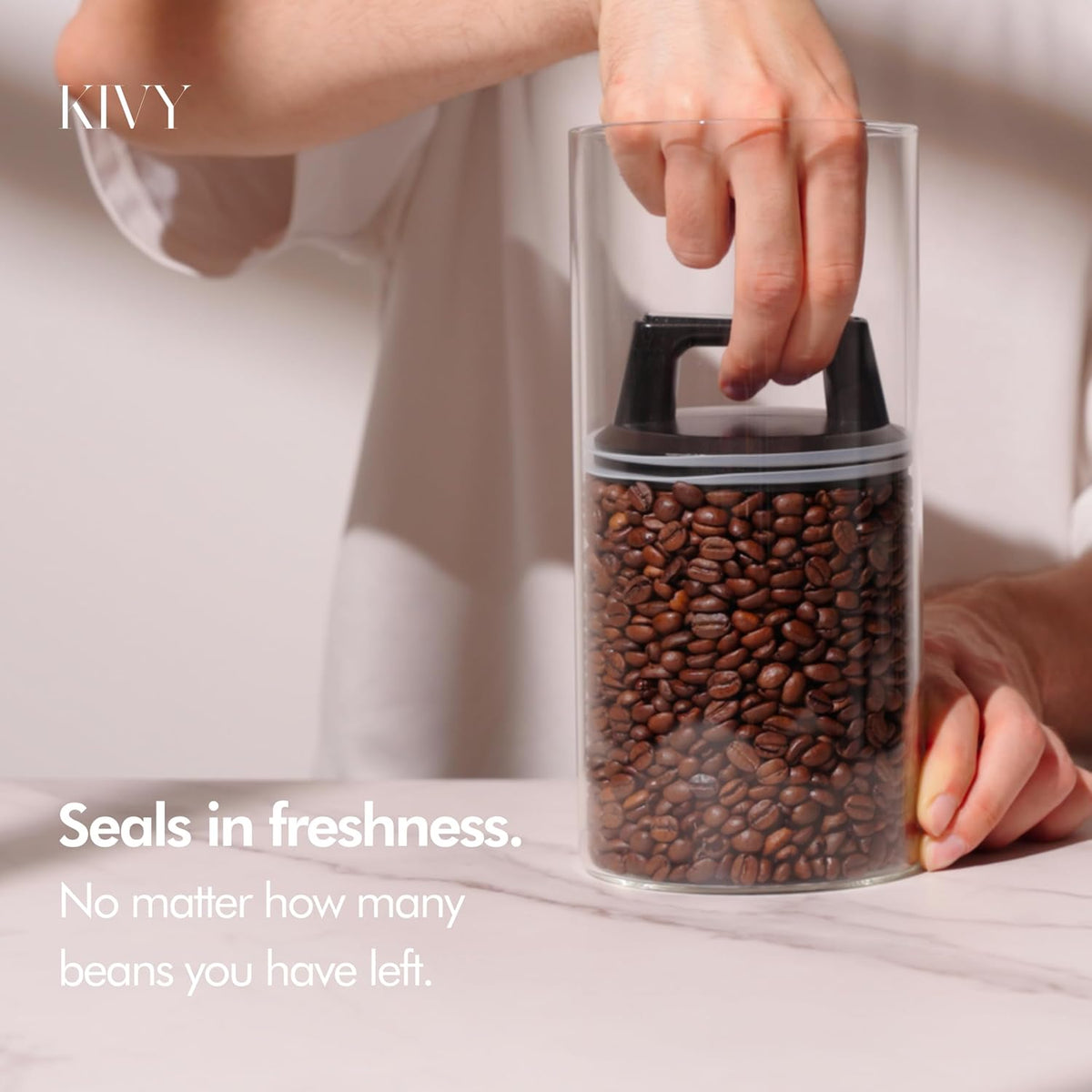 Vacuum Coffee Canister - Push Lid Preserves Coffee Aroma & Oil | Stainless Steel Airtight Coffee Canister - Container for Ground & Coffee Bean Storage - Storage Jar - Removes Excess Air
