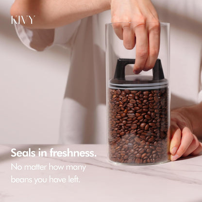Vacuum Coffee Canister - Push Lid Preserves Coffee Aroma & Oil | Stainless Steel Airtight Coffee Canister - Container for Ground & Coffee Bean Storage - Storage Jar - Removes Excess Air