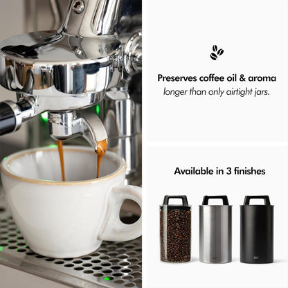 Vacuum Coffee Canister - Push Lid Preserves Coffee Aroma & Oil | Stainless Steel Airtight Coffee Canister - Container for Ground & Coffee Bean Storage - Storage Jar - Removes Excess Air
