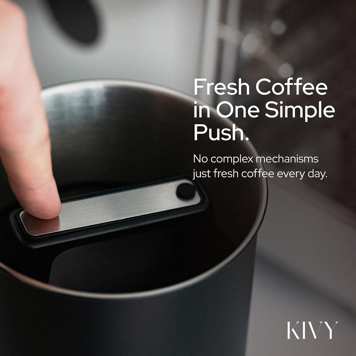 Vacuum Coffee Canister - Push Lid Preserves Coffee Aroma & Oil | Stainless Steel Airtight Coffee Canister - Container for Ground & Coffee Bean Storage - Storage Jar - Removes Excess Air