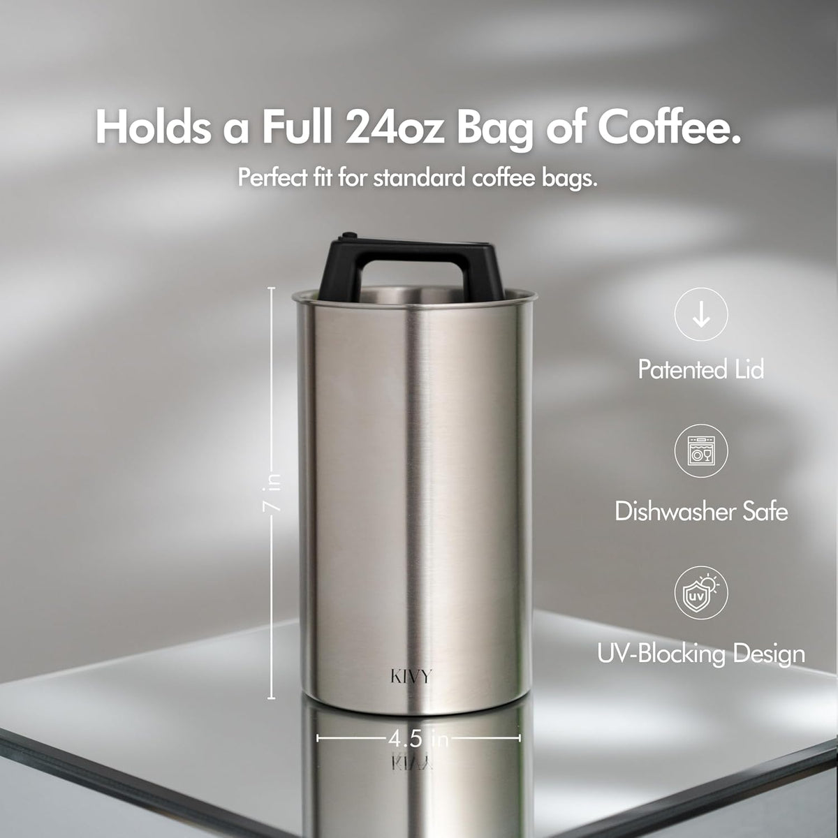 Vacuum Coffee Canister - Push Lid Preserves Coffee Aroma & Oil | Stainless Steel Airtight Coffee Canister - Container for Ground & Coffee Bean Storage - Storage Jar - Removes Excess Air