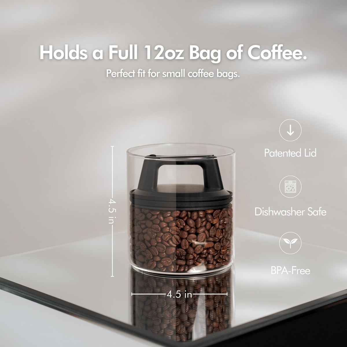 Vacuum Coffee Canister - Push Lid Preserves Coffee Aroma & Oil | Stainless Steel Airtight Coffee Canister - Container for Ground & Coffee Bean Storage - Storage Jar - Removes Excess Air
