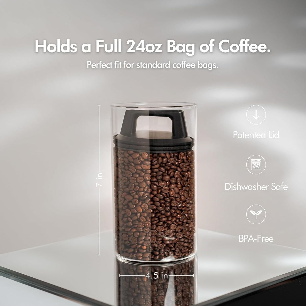 Vacuum Coffee Canister - Push Lid Preserves Coffee Aroma & Oil | Stainless Steel Airtight Coffee Canister - Container for Ground & Coffee Bean Storage - Storage Jar - Removes Excess Air