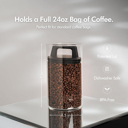 Vacuum Coffee Canister - Push Lid Preserves Coffee Aroma & Oil | Stainless Steel Airtight Coffee Canister - Container for Ground & Coffee Bean Storage - Storage Jar - Removes Excess Air