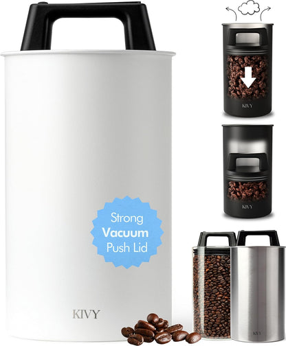 Vacuum Coffee Canister - Push Lid Preserves Coffee Aroma & Oil | Stainless Steel Airtight Coffee Canister - Container for Ground & Coffee Bean Storage - Storage Jar - Removes Excess Air