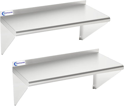 Stainless Steel Shelf 2 Pack 12"x24", Wall Mounted Metal Shelves