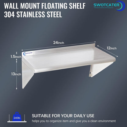 Stainless Steel Shelf 2 Pack 12"x24", Wall Mounted Metal Shelves