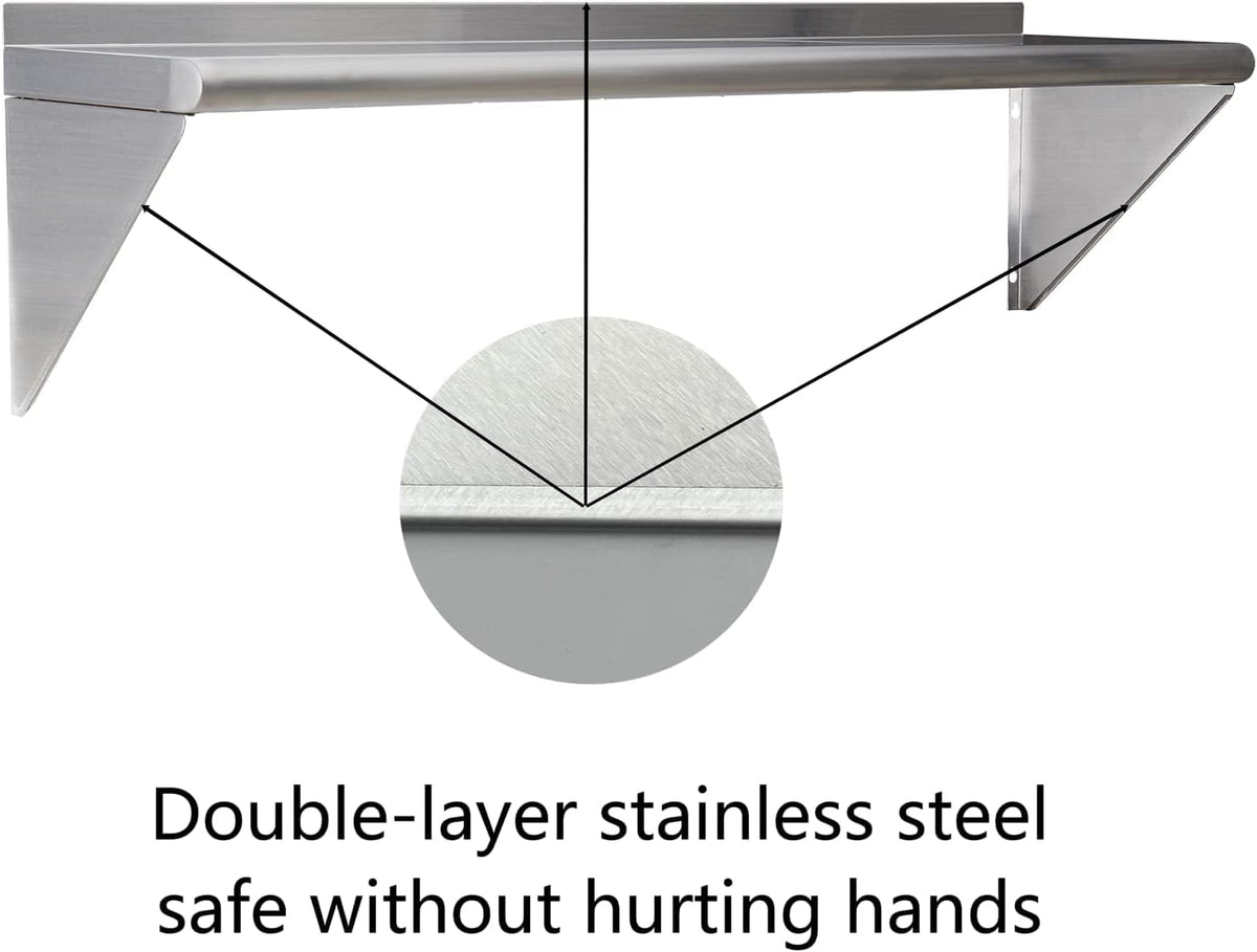 Stainless Steel Shelf 2 Pack 12"x24", Wall Mounted Metal Shelves