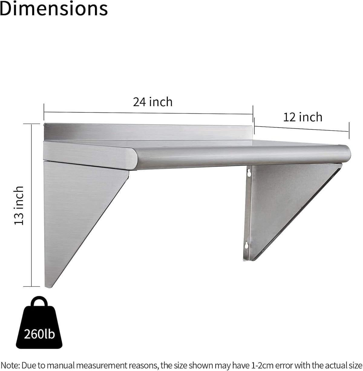 Stainless Steel Shelf 2 Pack 12"x24", Wall Mounted Metal Shelves