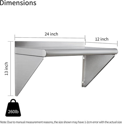 Stainless Steel Shelf 2 Pack 12"x24", Wall Mounted Metal Shelves