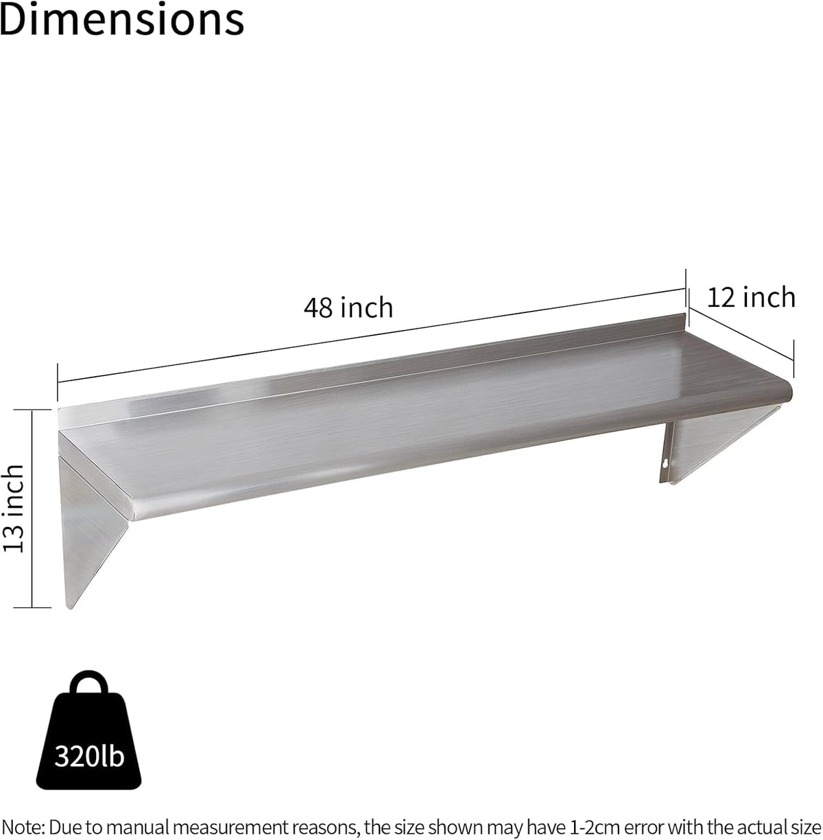 Stainless Steel Shelf 2 Pack 12"x24", Wall Mounted Metal Shelves