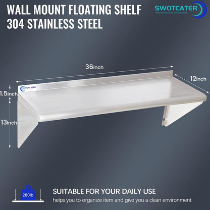 Stainless Steel Shelf 2 Pack 12"x24", Wall Mounted Metal Shelves