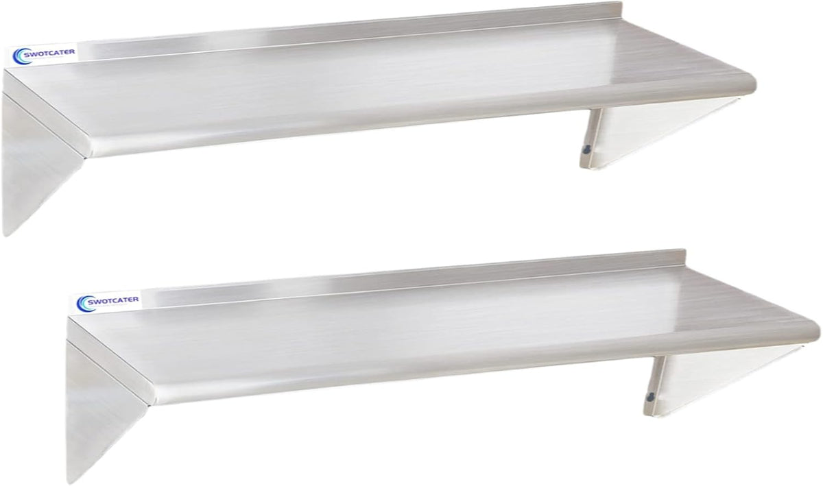 Stainless Steel Shelf 2 Pack 12"x24", Wall Mounted Metal Shelves