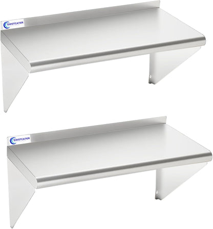 Stainless Steel Shelf 2 Pack 12"x24", Wall Mounted Metal Shelves