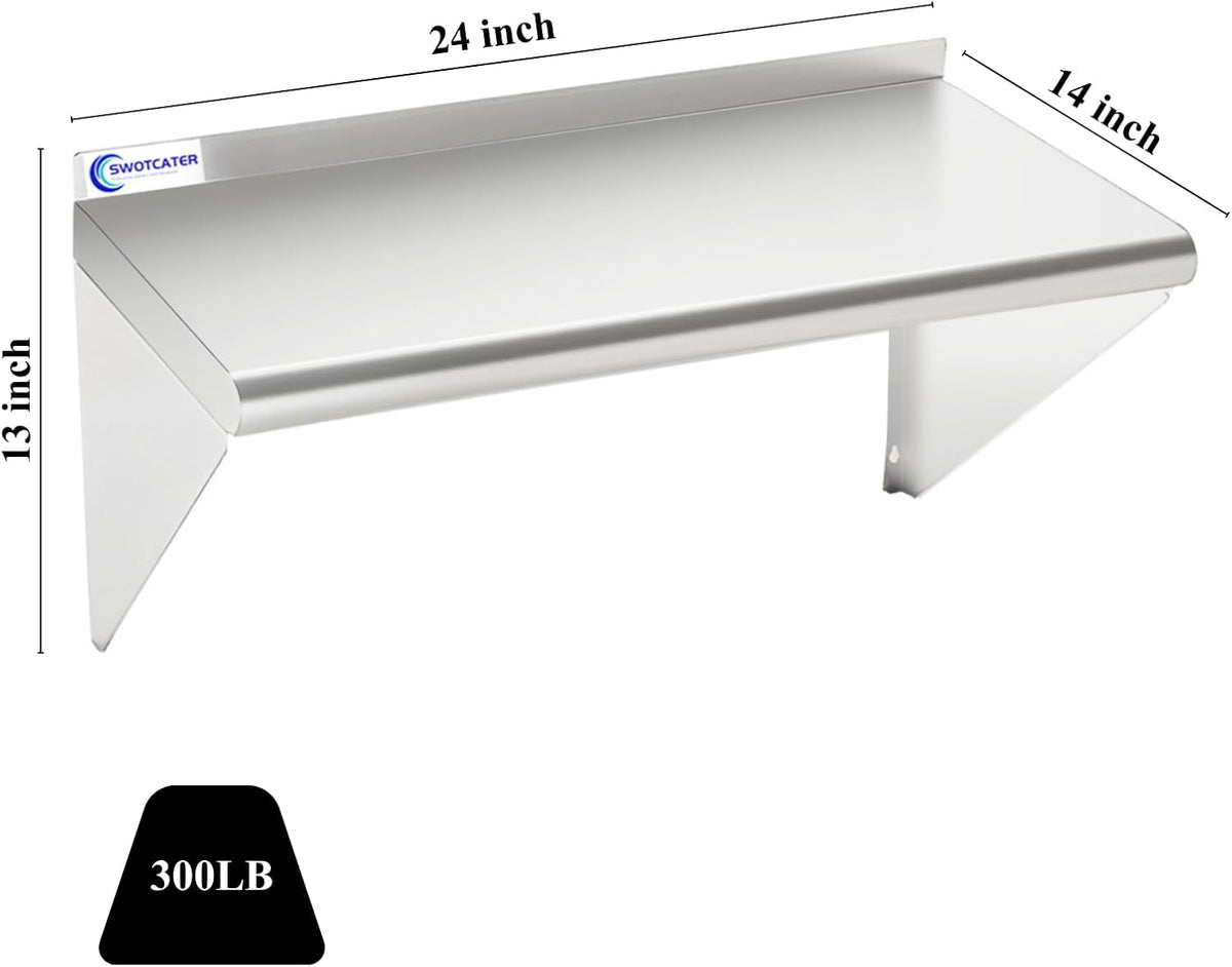 Stainless Steel Shelf 2 Pack 12"x24", Wall Mounted Metal Shelves