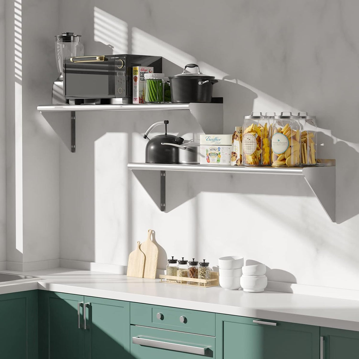Stainless Steel Shelf 2 Pack 12"x24", Wall Mounted Metal Shelves