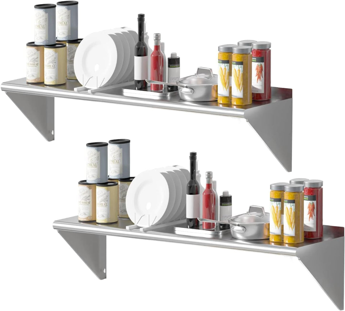 Stainless Steel Shelf 2 Pack 12"x24", Wall Mounted Metal Shelves