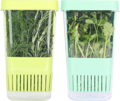 Fresh Herb Keeper for Refrigerator, Clear BPA-Free Herb Saver, Storage Container for Cilantro, Parsley, Thyme, Mint & Asparagus, Preserver Keeps Fresh Herbs for 3 Times Longer